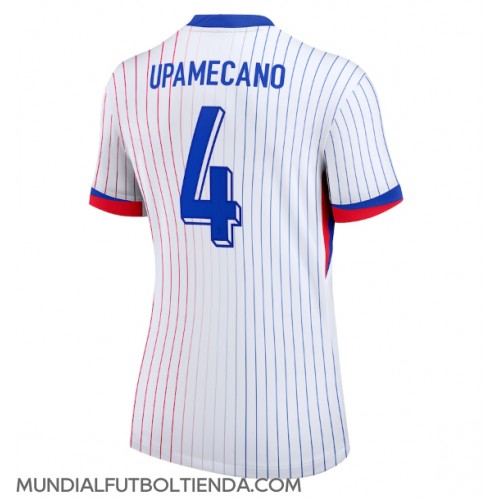 Camiseta Francia Dayot Upamecano #4 Segunda Equipación Replica Eurocopa 2024 para mujer mangas cortas